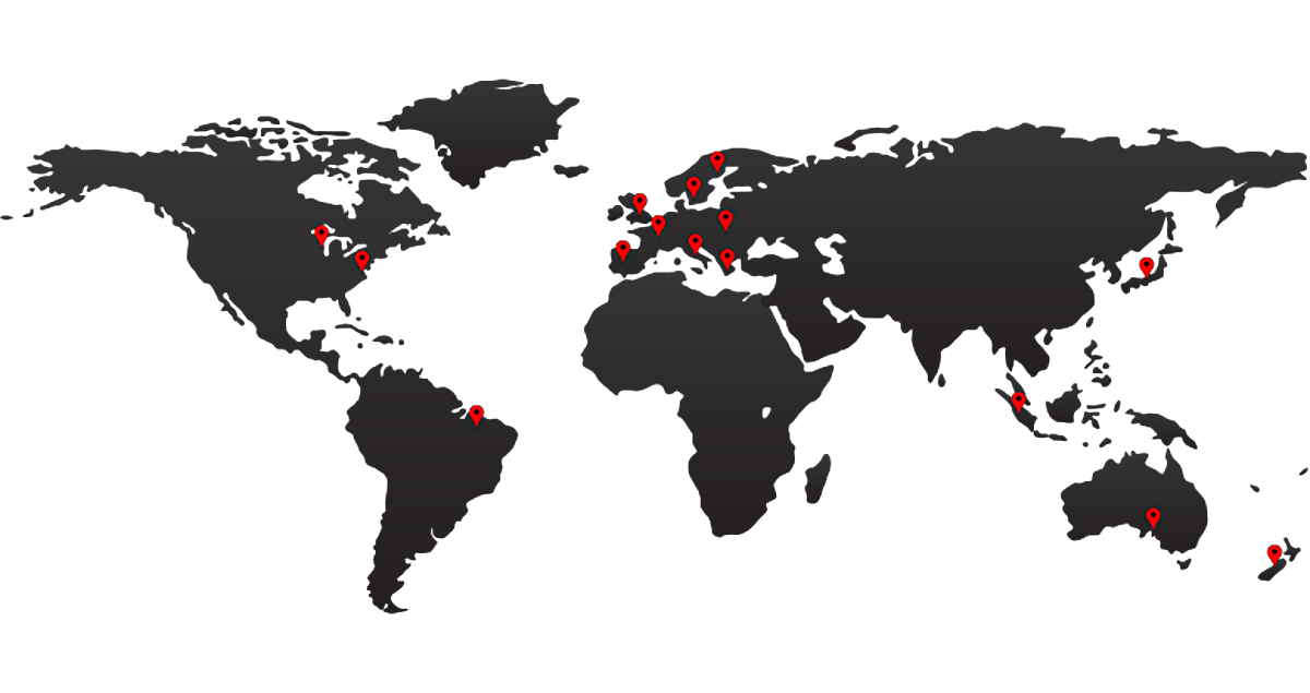 A Web Development World Map with pin showing where Hellenic Agency has clients